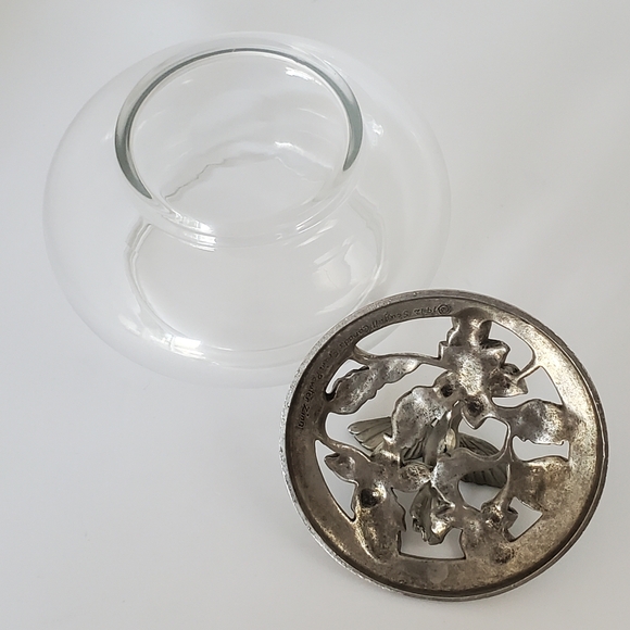 Seagull Canada Etain Pewter Zinn Hummingbird Potpourri Glass Bowl Vintage 1992 - Picture 5 of 8